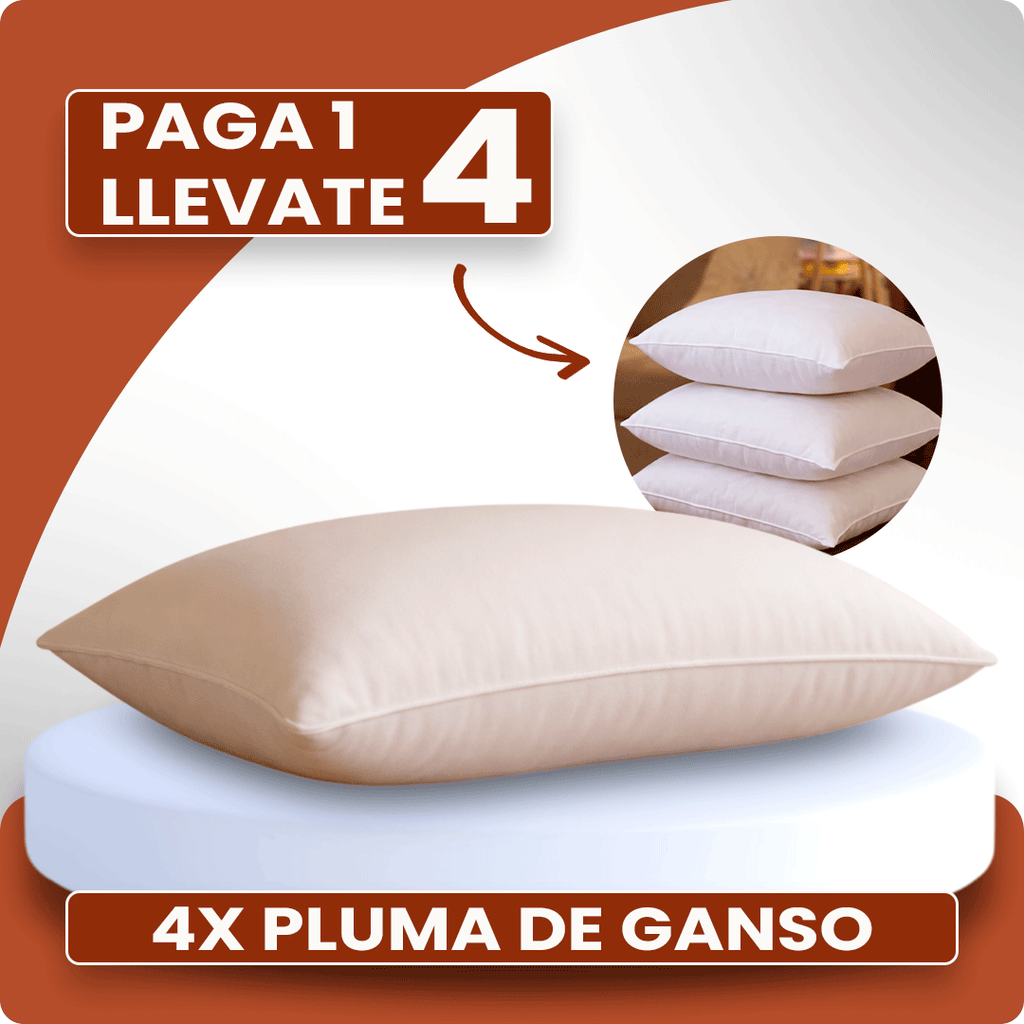 Kit 4 Almohadas de Pluma de Ganso – Antialérgicas | PAGA 1 LLEVATE 4
